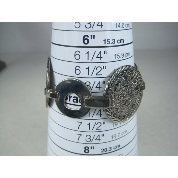 Vintage Sterling Silver Aztec Mayan Calendar Link Bracelet 925 Modern Mexico - Picture 8 of 11